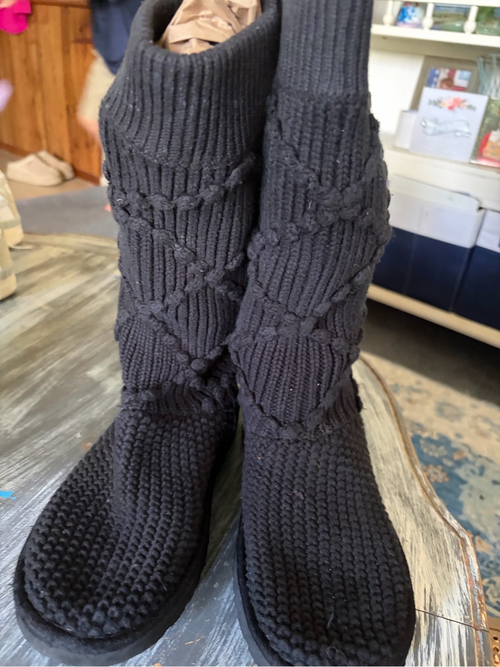 UGG Classic Cardy Black Knit Tall Boots